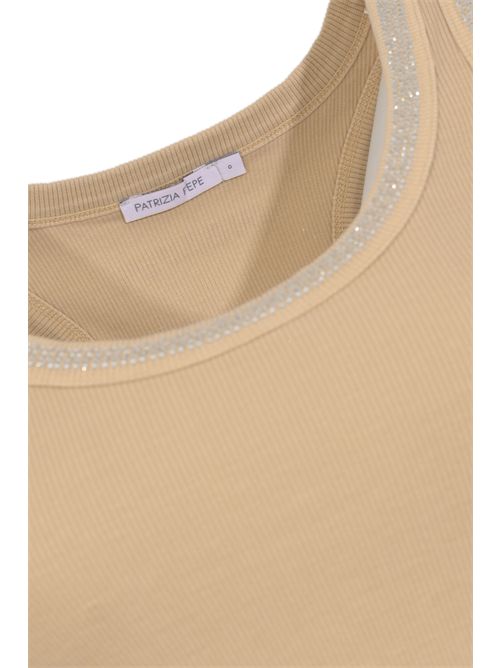 Canotta in jersey stretch con strass Fade Beige Patrizia Pepe | 8M1787 J373B877
